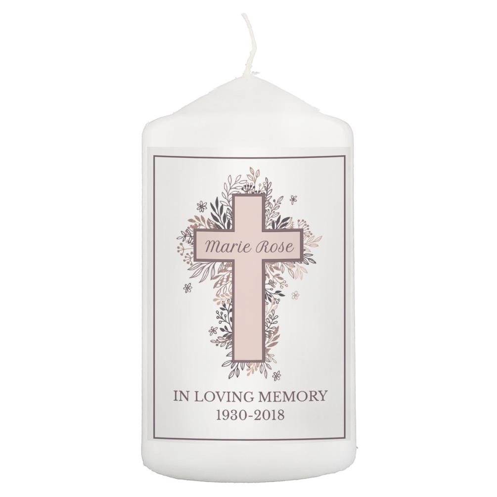 Personalised Floral Cross Pillar Candle Extra Image 2